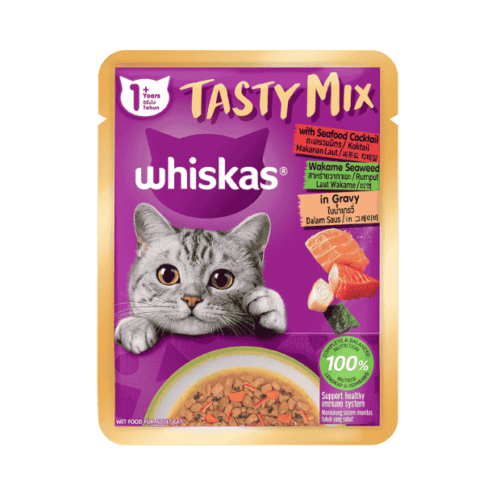 Whiskas Tasty Mix with Seafood Cocktail Wakame Seaweed in Gravy 70g
